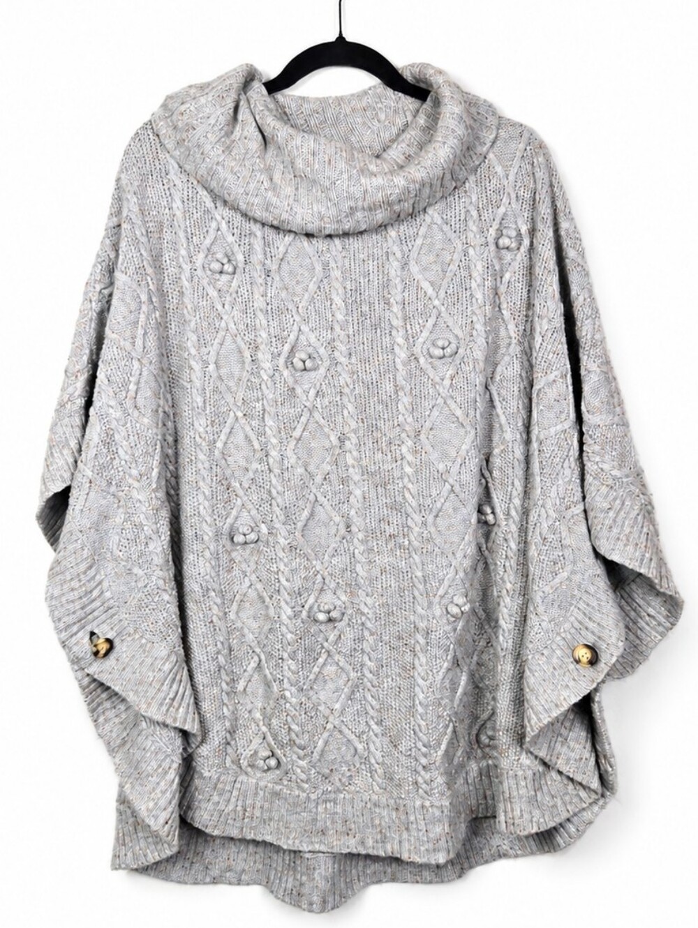 Talbots 1X Cable Knit Cowl Neck Poncho Sweater Cape Wool Blend Cozy Chic